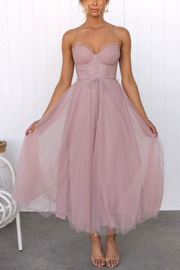 Modern Princess Chiffon Suspenders Mesh Party Dress - Omychic