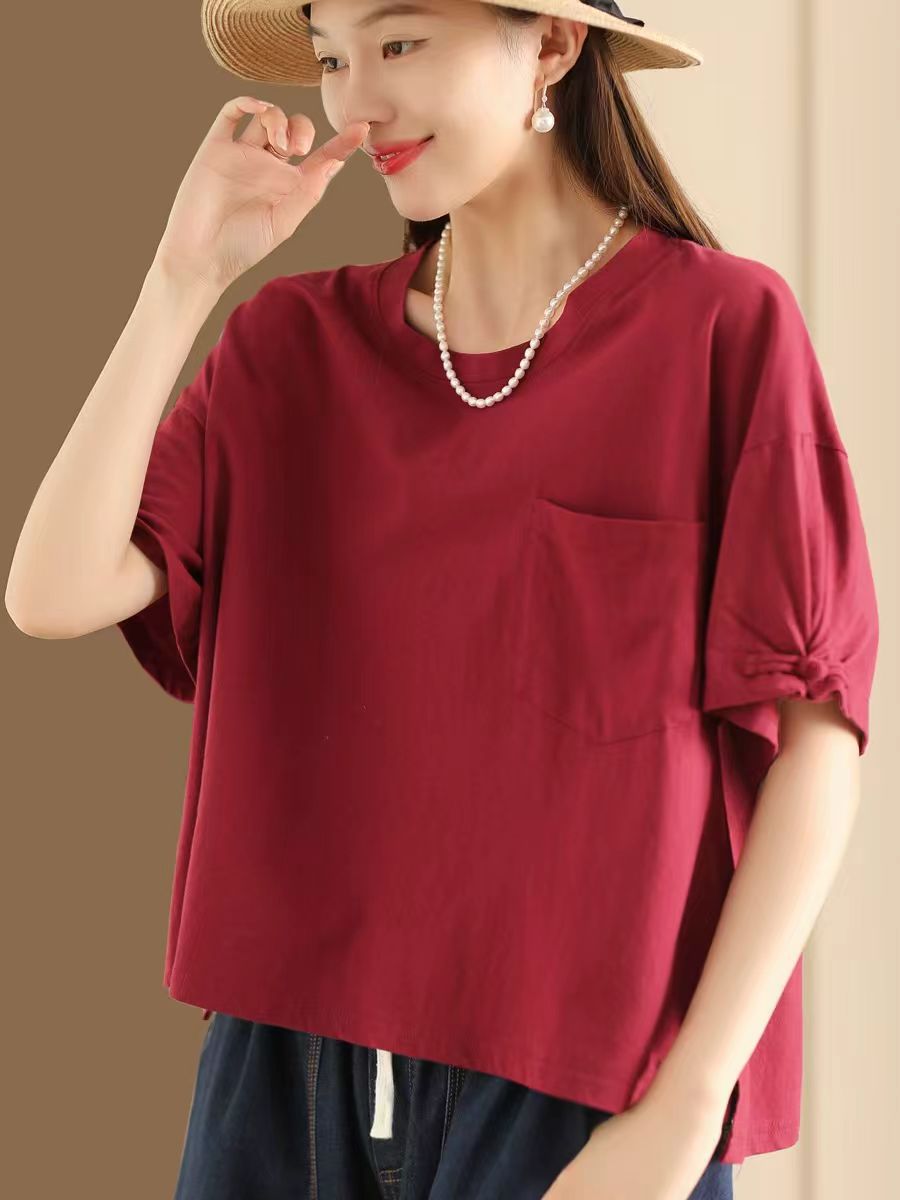 Rose Pink Summer Casual Solid Loose Cotton Shirt