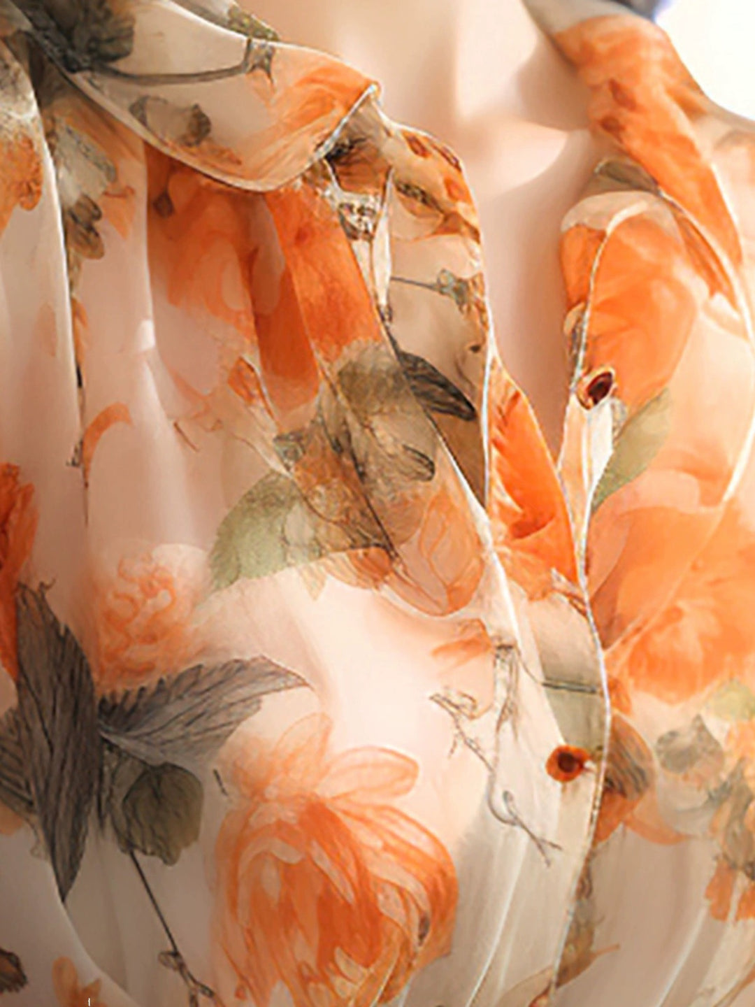 Retro Orange Printed Ruffle Short Sleeve Shirt Summer