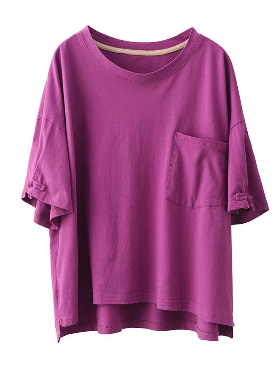 Rose Pink Summer Casual Solid Loose Cotton Shirt