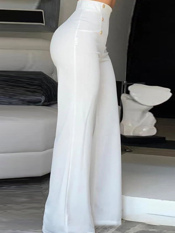 High Waist Wide Leg Buttoned Pants Trousers