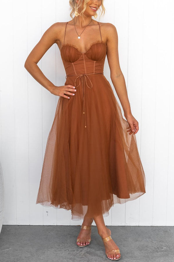 Modern Princess Chiffon Suspenders Mesh Party Dress - Omychic