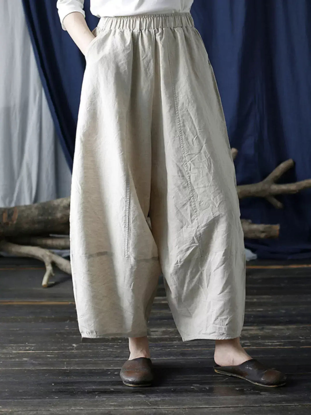 Casual Cotton Solid Colors Wide Legs Pants