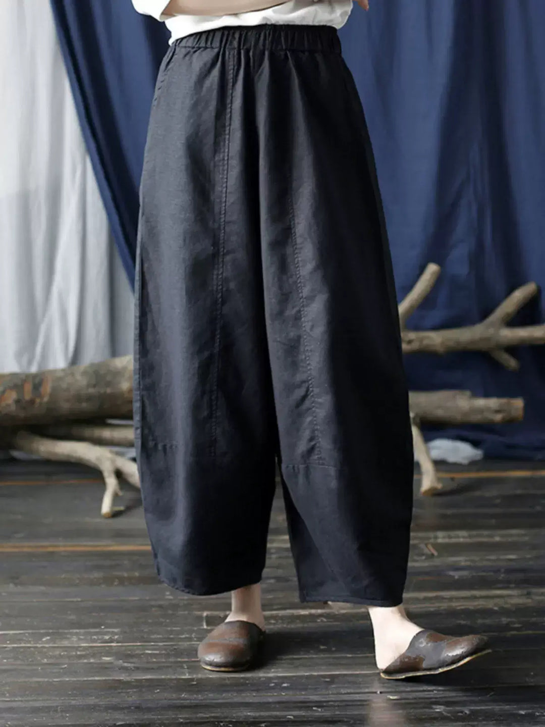 Casual Cotton Solid Colors Wide Legs Pants