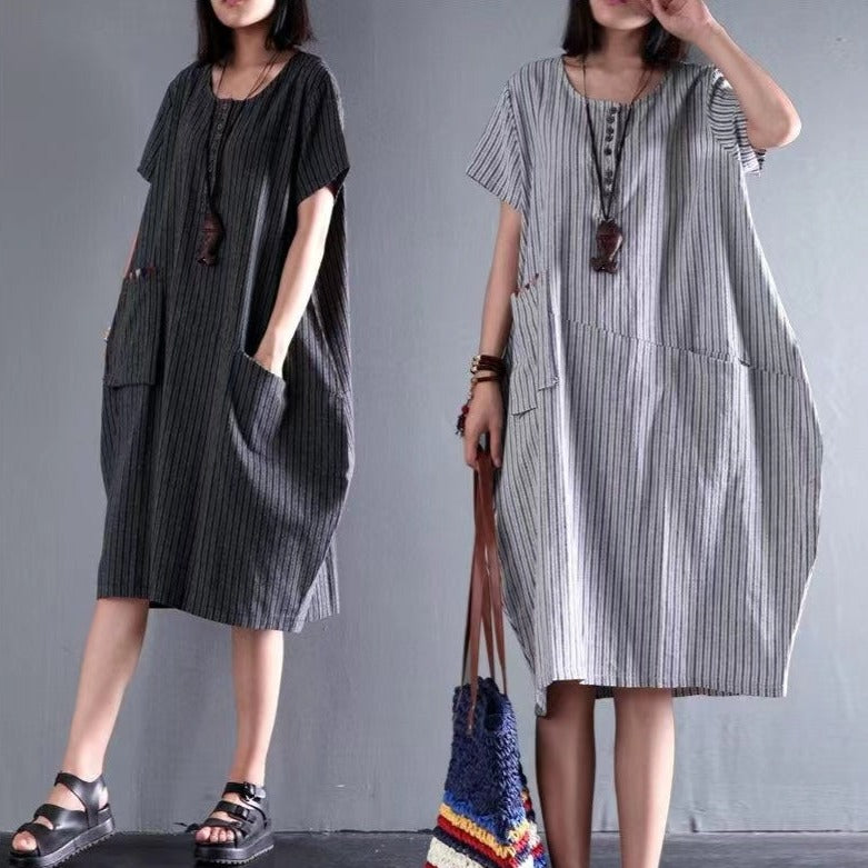 New Gray Linen Dress Plus Size Sundress Cotton Summer Dresses