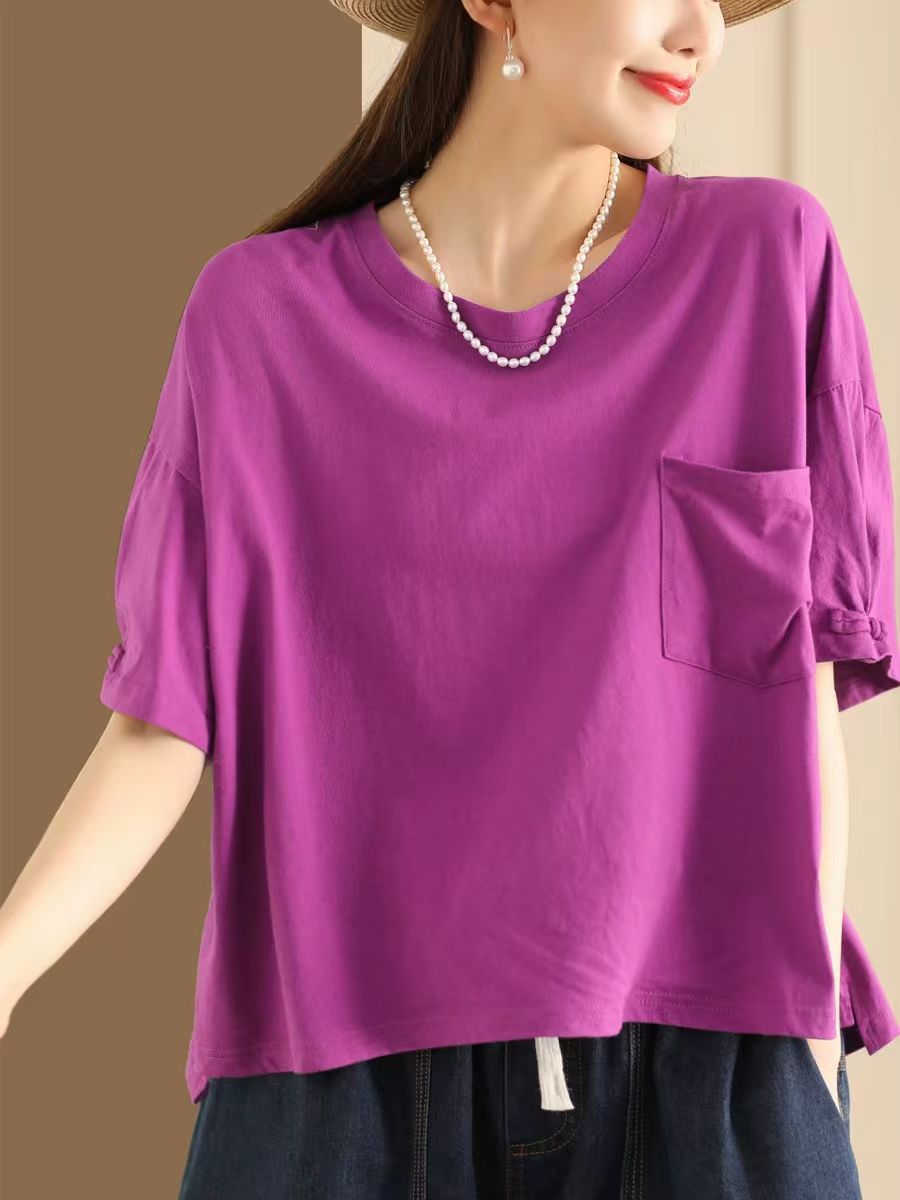 Rose Pink Summer Casual Solid Loose Cotton Shirt