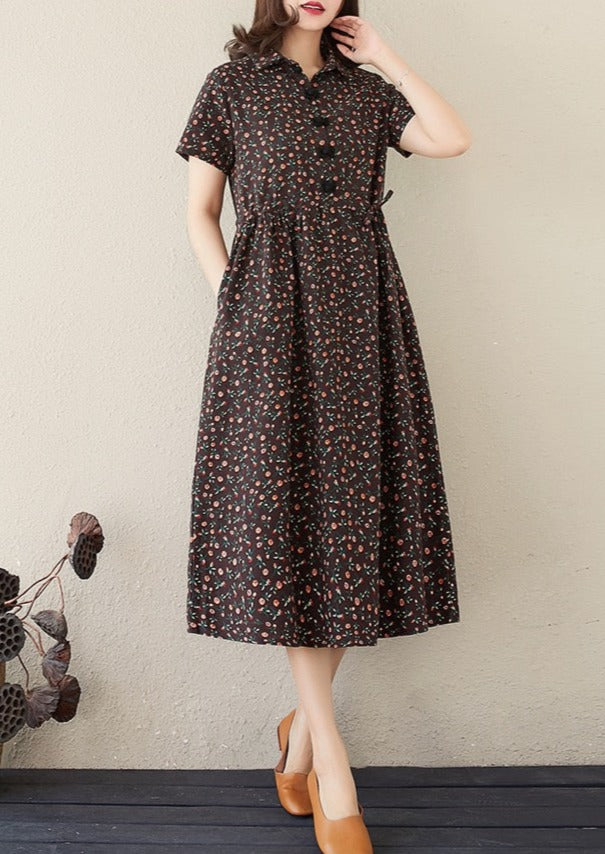 Style Floral Print Loose Ladies Elegant A-line Long Dress