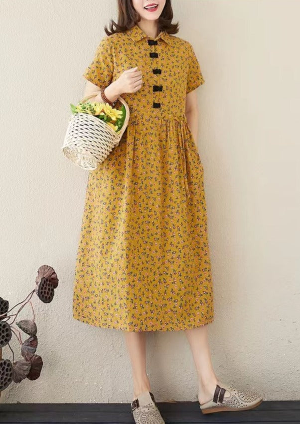 Style Floral Print Loose Ladies Elegant A-line Long Dress