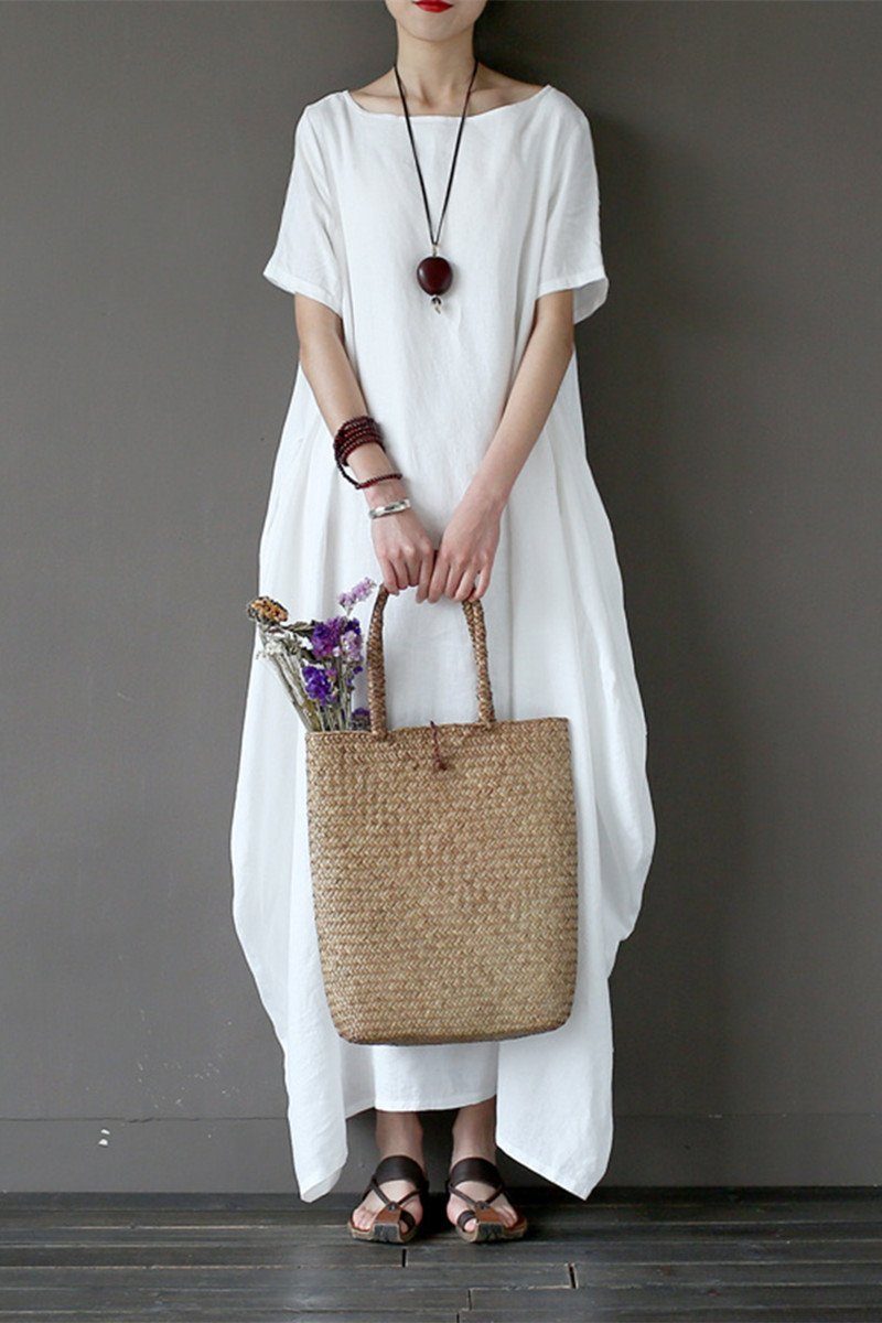 White Casual Linen Plus Size Summer Maxi Dresses