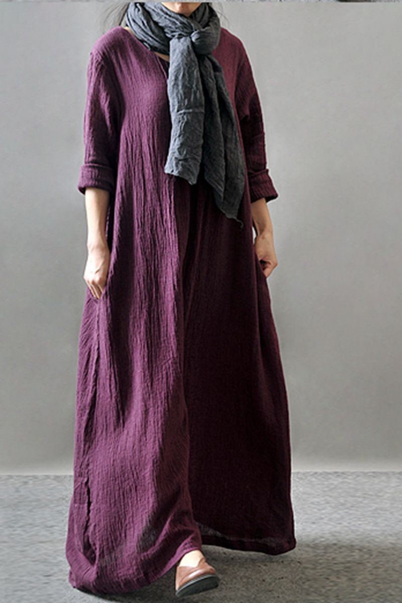 Purple Maxi Linen Plus Size Women Dresses