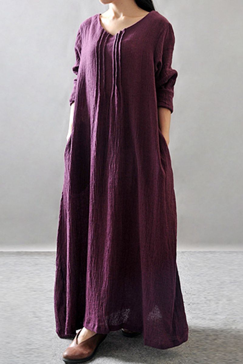Purple Maxi Linen Plus Size Women Dresses