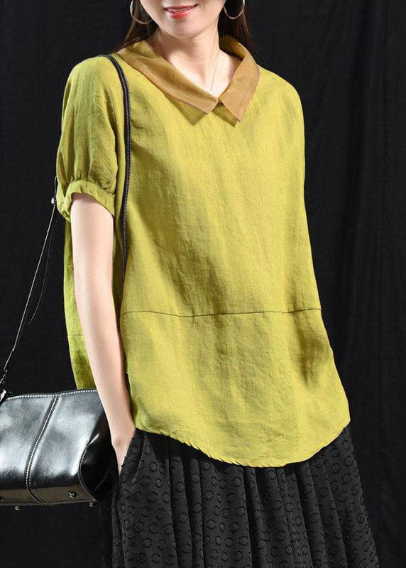 Bohemian Mulberry Patchwork Turn-down Collar Summer Linen Shirt Top