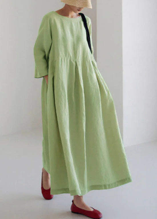 Apricot-Print1 Cotton Dresses Pockets Patchwork Fall