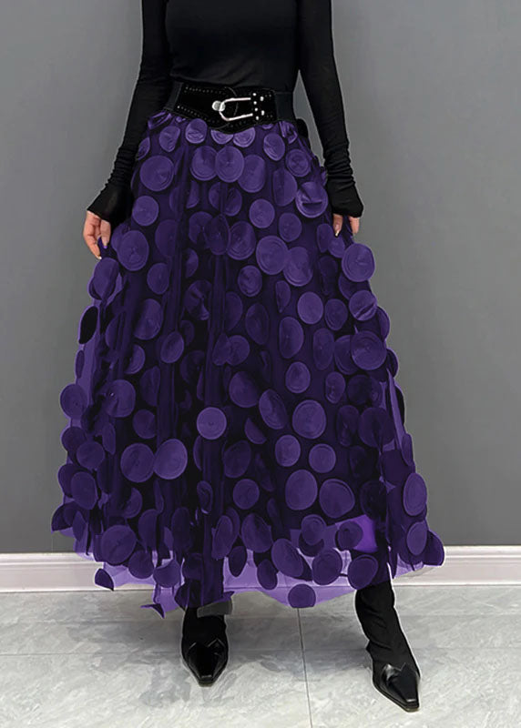 Elegant Purple Dot Patchwork Tulle Skirt