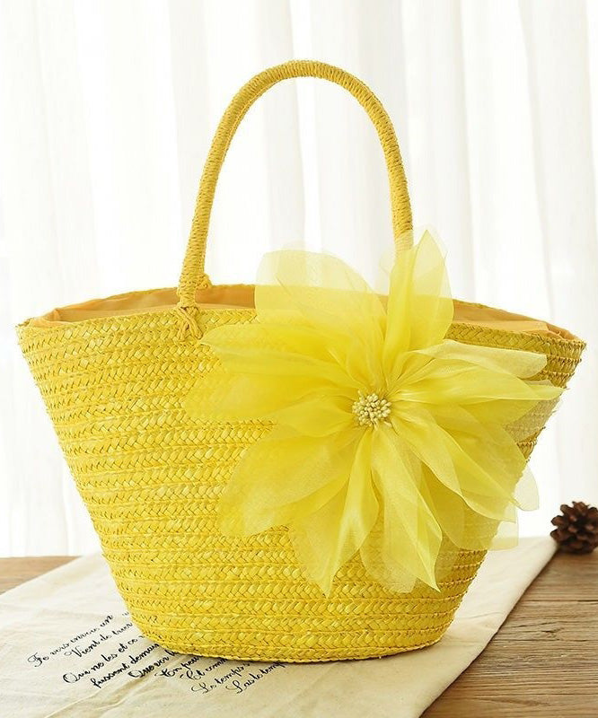 2024 Fashion Purple Flower Grass Woven Handbag