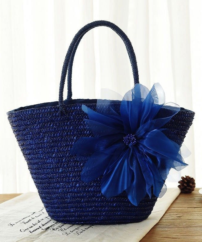2024 Fashion Purple Flower Grass Woven Handbag