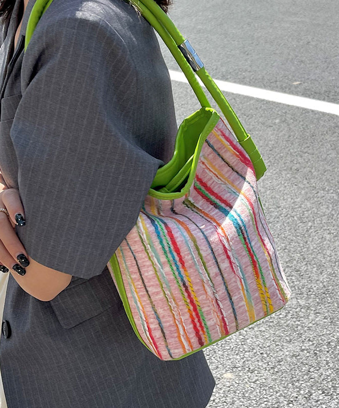 2024 New Minimalist Pink Striped Weaving Satchel Bag Handbag