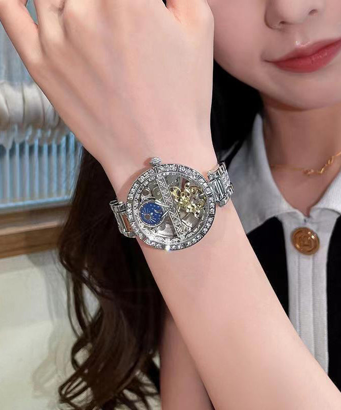 2024 White Stainless Steel Zircon Tempered Glass Watch