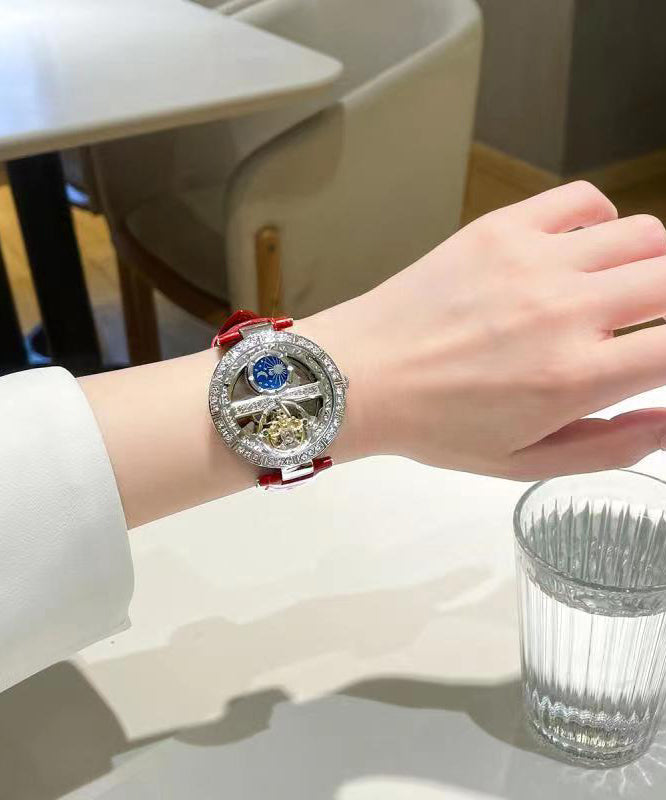 2024 White Stainless Steel Zircon Tempered Glass Watch