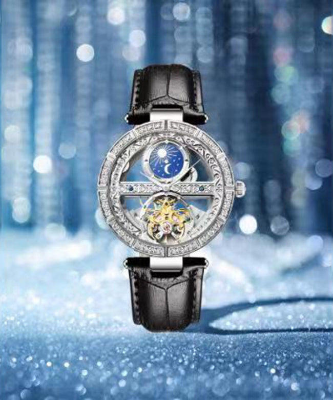 2024 White Stainless Steel Zircon Tempered Glass Watch