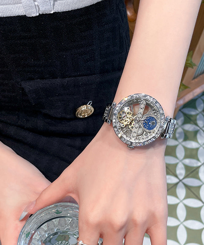 2024 White Stainless Steel Zircon Tempered Glass Watch