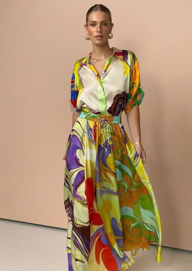 Temperament Commuter Fashion Printed Satin Casual Suit - Omychic
