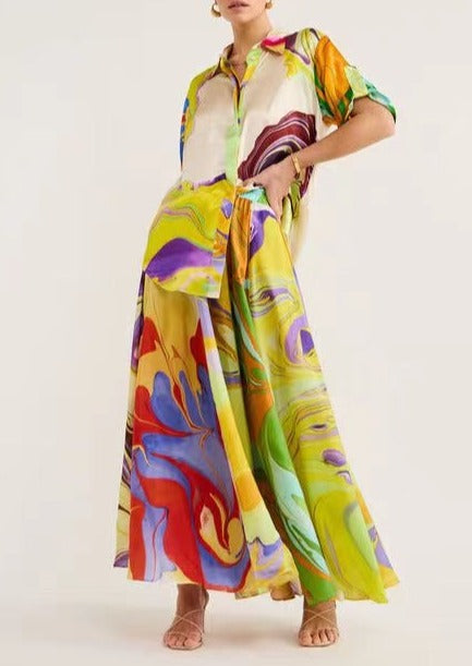 Temperament Commuter Fashion Printed Satin Casual Suit - Omychic