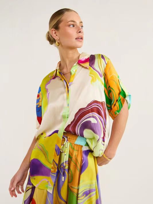Temperament Commuter Fashion Printed Satin Casual Suit - Omychic