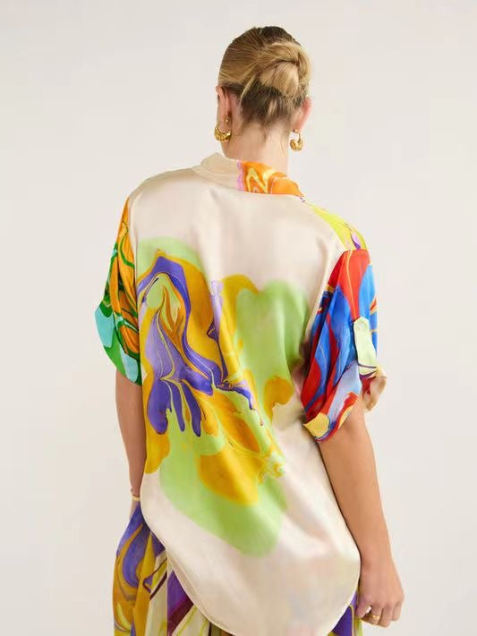 Temperament Commuter Fashion Printed Satin Casual Suit - Omychic