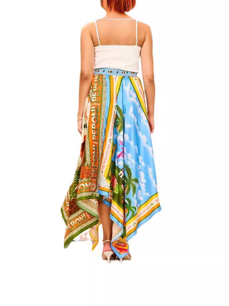 Casual Fashion Versatile Irregular Printed Skirt