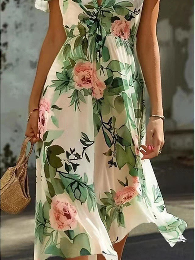Summer Elegant Floral Regular Fit Dress Ruffled Sleeve