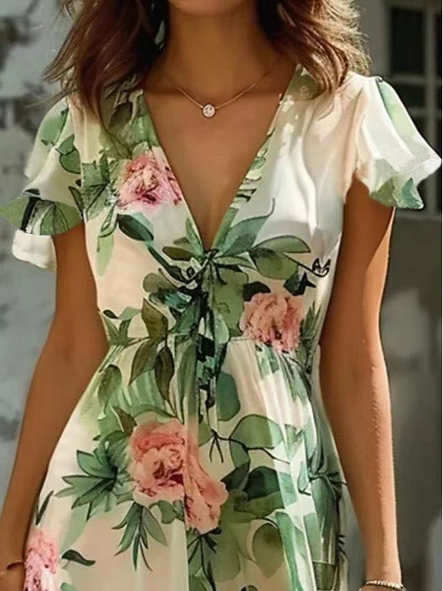 Summer Elegant Floral Regular Fit Dress Ruffled Sleeve