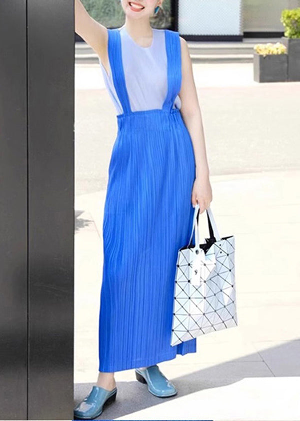 2025 Blue Wrinkled Tank Top And Dress Set Summer
