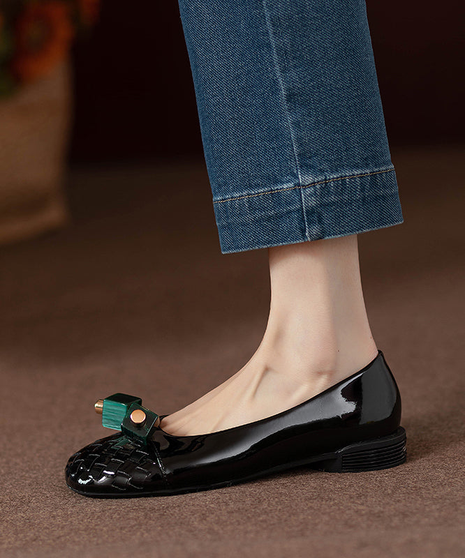 2025 Comfortable Gun Color Beaded Bow Flat Shoes