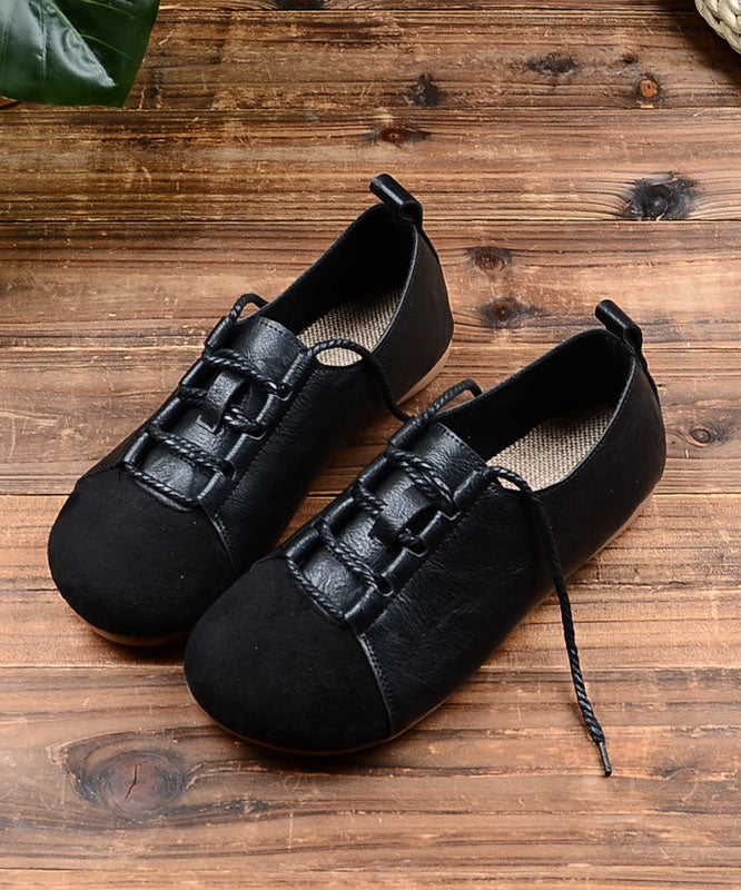 2025 Lace Up Splicing Flat Shoes For Women Green Faux Leather