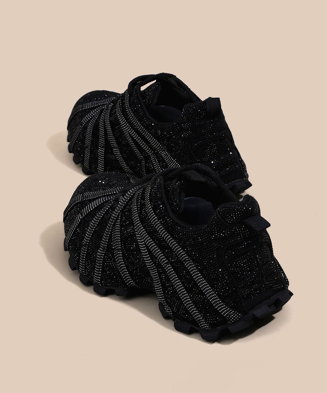 2025 Lace Up Splicing Platform Sport Shoes Black Zircon