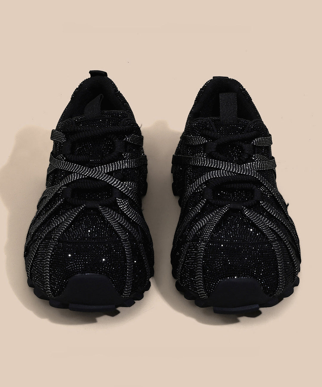 2025 Lace Up Splicing Platform Sport Shoes Black Zircon