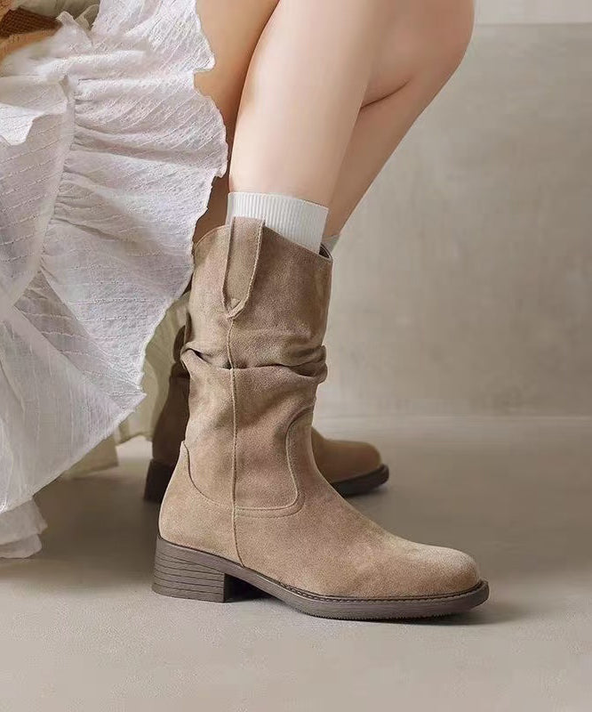 2025 New Apricot Suede Splicing Boots