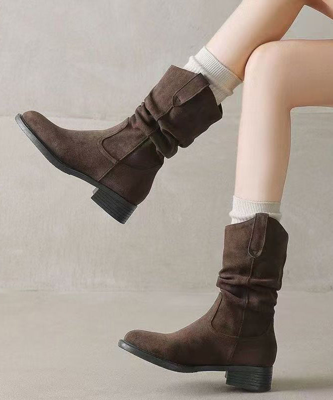 2025 New Apricot Suede Splicing Boots