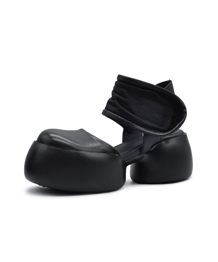 2025 New Black Cowhide Leather Chunky Sandals