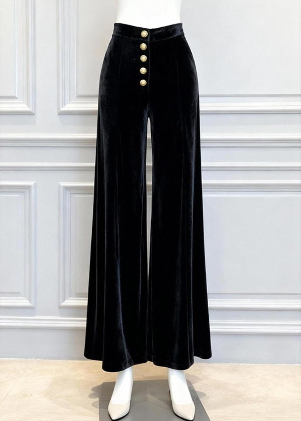 2025 New Black High Waist Silk Velvet Wide Leg Pants Winter