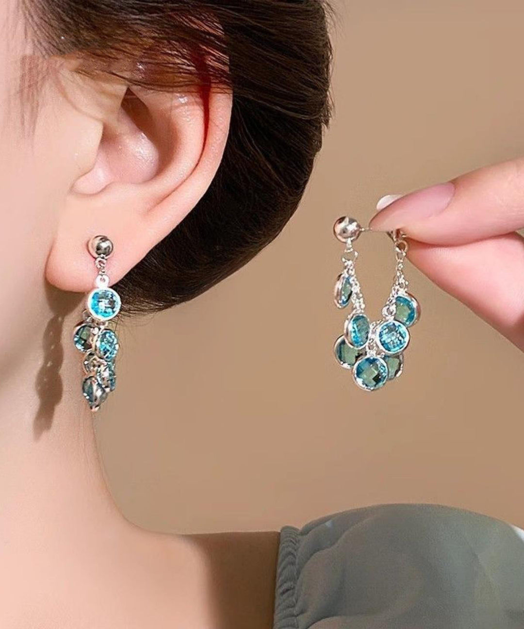 2025 New Blue Copper Alloy Crystal Hoop Earrings