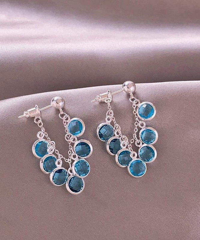2025 New Blue Copper Alloy Crystal Hoop Earrings