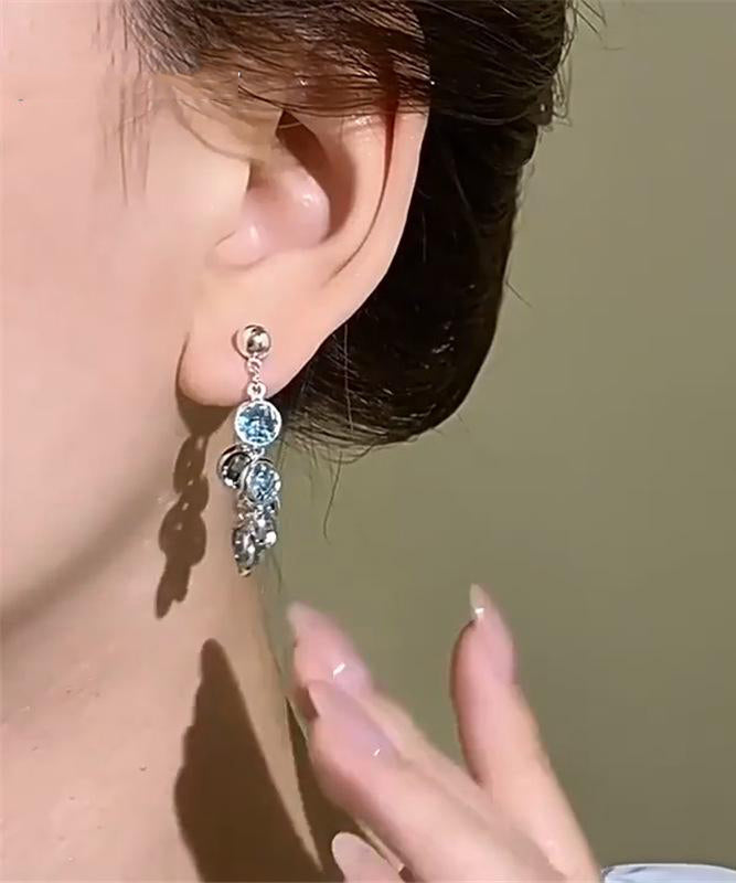 2025 New Blue Copper Alloy Crystal Hoop Earrings
