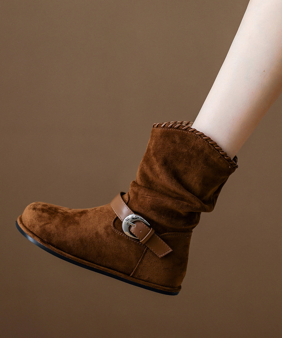 2025 New Brown Suede Wrinkled Splicing Boots