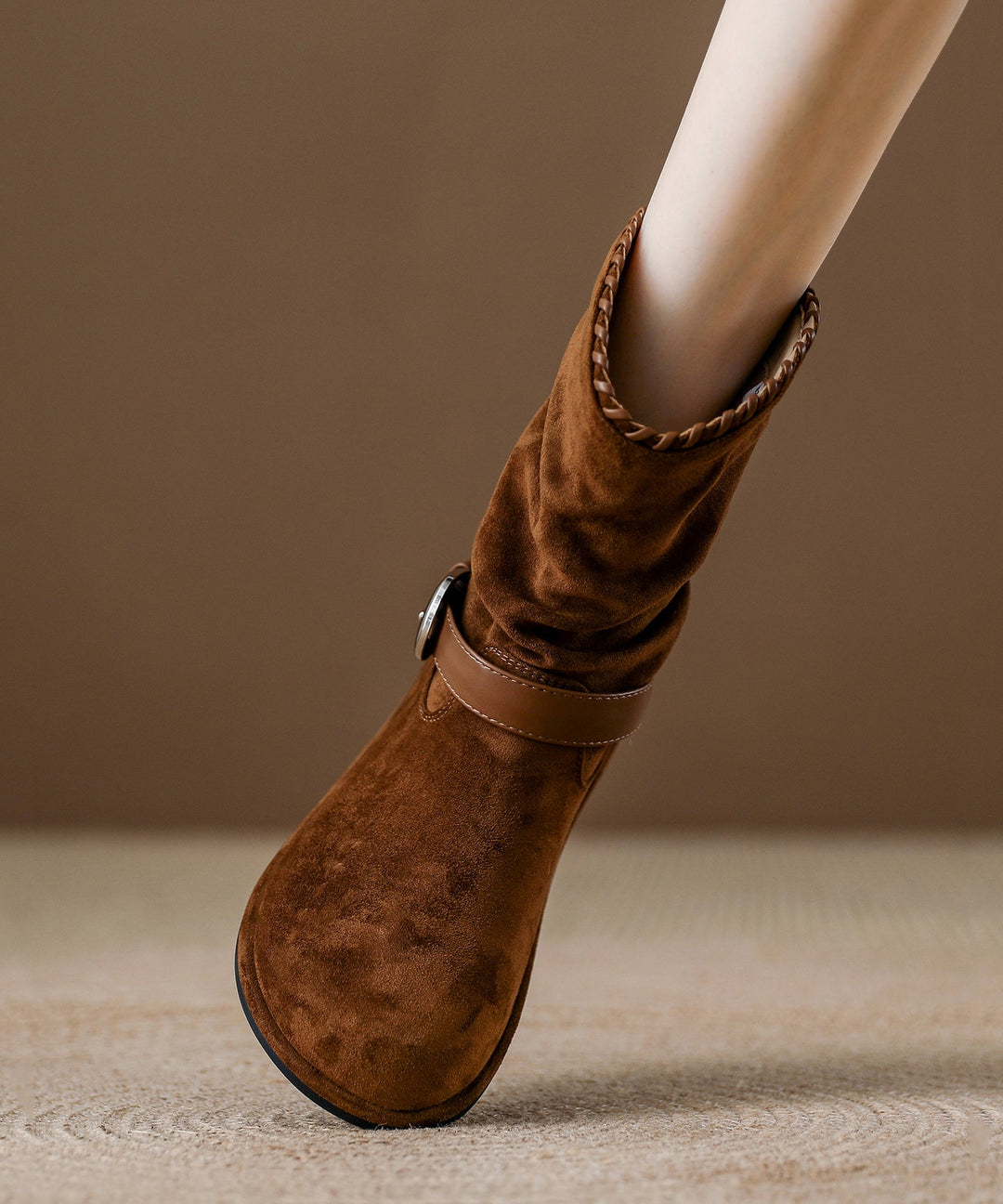 2025 New Brown Suede Wrinkled Splicing Boots