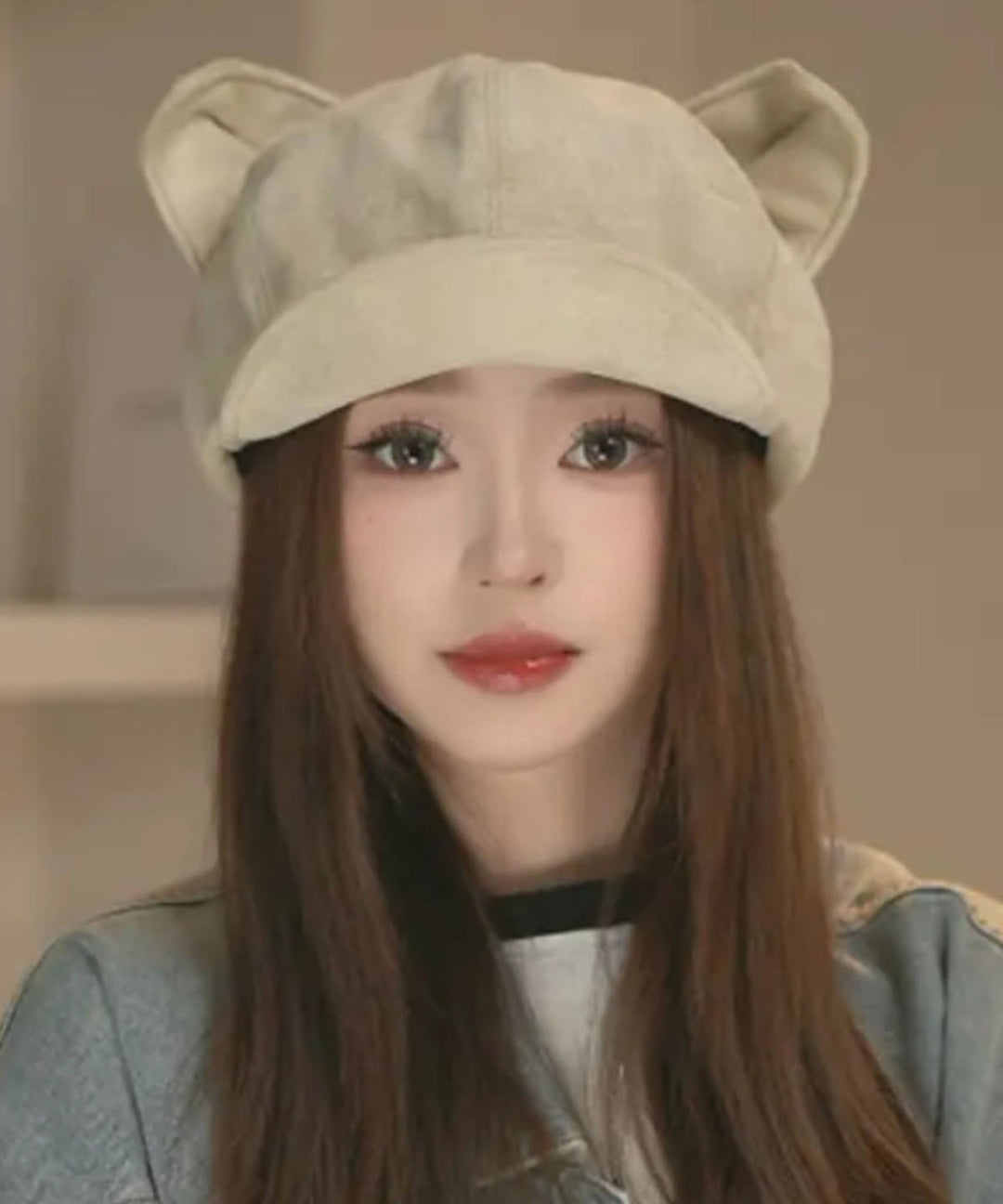 2025 New Coffee Faux Suede Cat's Ears Octagonal Hat