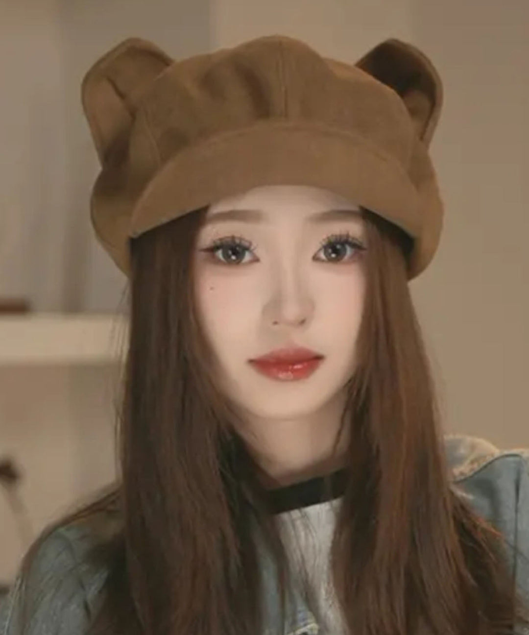 2025 New Coffee Faux Suede Cat's Ears Octagonal Hat