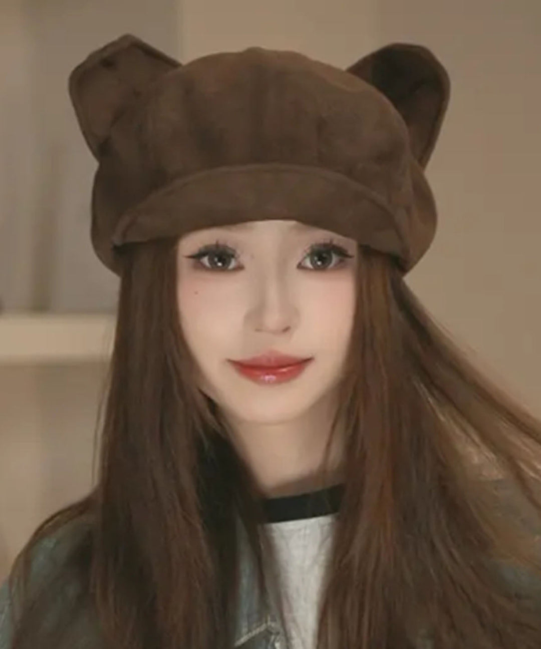 2025 New Coffee Faux Suede Cat's Ears Octagonal Hat