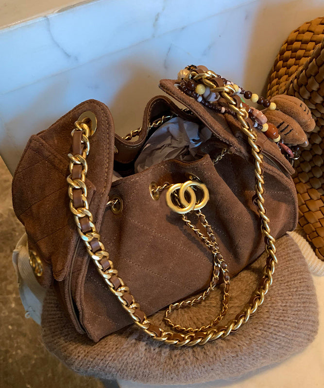 2025 New Coffee Grid Suede Chain Shoulder Bag